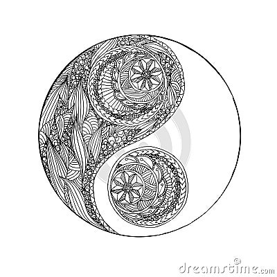 Yin and yang symbol. Monochrome ink hand drawn doodle art design element stock vector illustration Vector Illustration